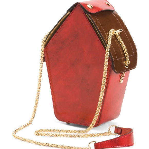 PRATESI Red Designer Women's Bag with Gold Chain - Picture 4 of 4